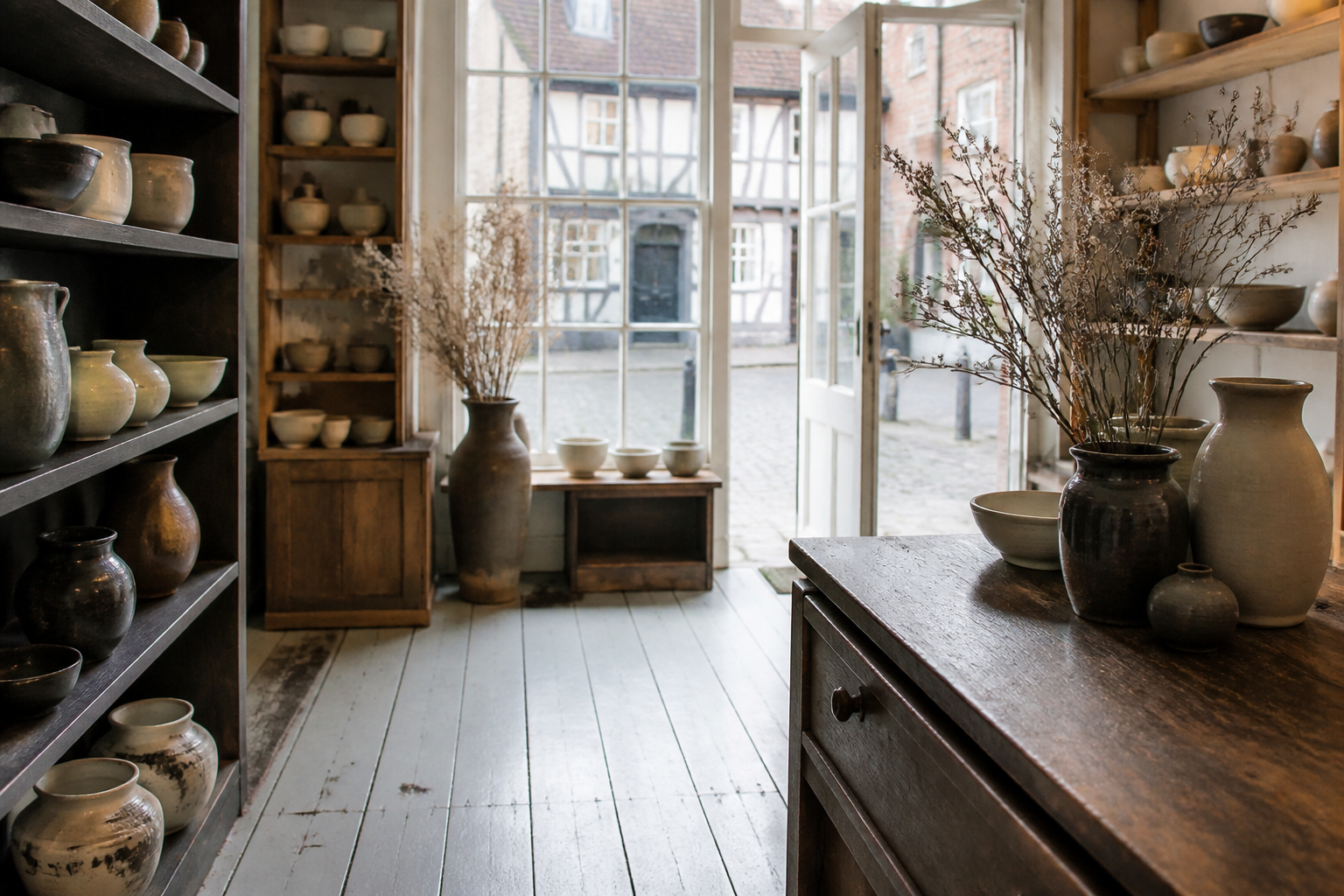 A small independent shop interior with a timber counter, with no price tickets